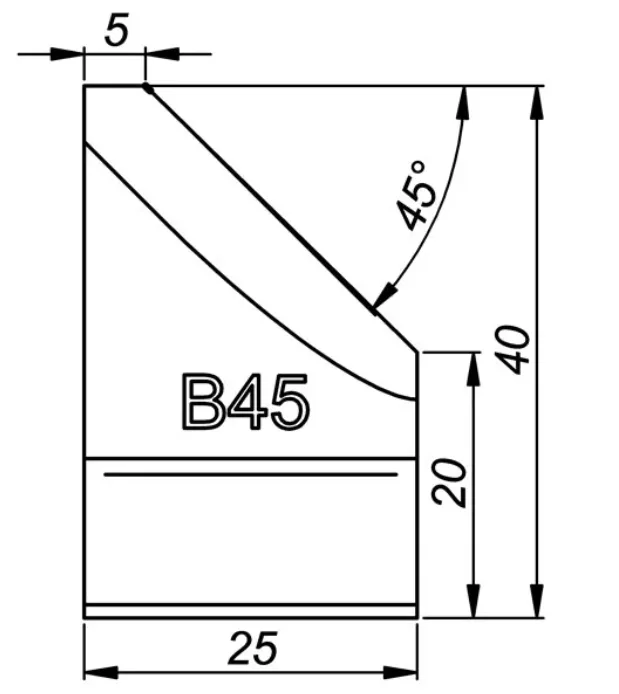 ITM EXTERNAL TOOL BIT, B45, 45 DEG X 40MM HIGH, TO SUIT PRO5PB BEVELLER