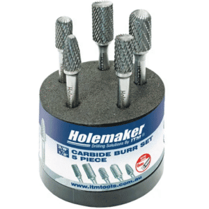 HOLEMAKER CARBIDE BURR SET, 6MM SHANK, 5PCE SB3, SB5, SC3, SC5, SF3