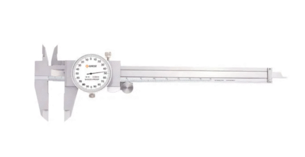 DLC/300 GROZ DIAL CALIPER, METRIC 0-300MM, 0.02MM, WHITE FACE, RANGE PER REVOLUTION:2MM, WITH THUMB WHEEL