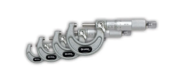 MM/0-100/ST4 GROZ OUTSIDE MICROMETER SET, 4 PIECE, 0 -100MM, 0.01MM, RATCHET STOP, PAINTED FRAME