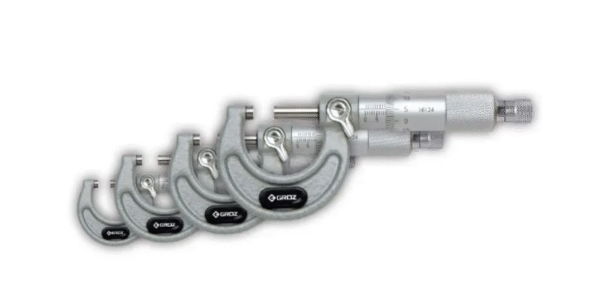 MM/0-1/ST4 GROZ OUTSIDE MICROMETER SET, 4 PIECE, 0 - 4, 0.0001, RATCHET STOP, PAINTED FRAME