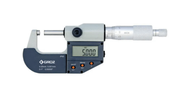 MMED/1/65 GROZ IP65 ELECTRONIC OUTSIDE MICROMETERS, TYPE A, 0-1/0-25MM,0.00005/0.001MM, WITHOUT SPC CONNECTING CABLE,RATCHET THIMBLE, PAINT FRAME