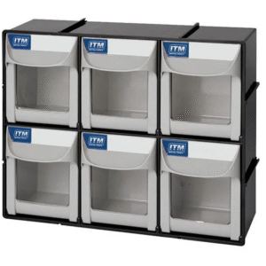 ITM FLIP OUT PARTS BIN, 6 DRAWER, 303W X 106D X 253H