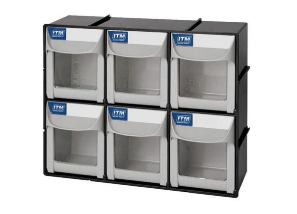 ITM FLIP OUT PARTS BIN, 6 DRAWER, 303W X 106D X 253H