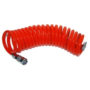 RECOIL PU AIR HOSE, ORANGE, SINGLE ACTION FITTINGS, 8 X 12MM, 5MTR
