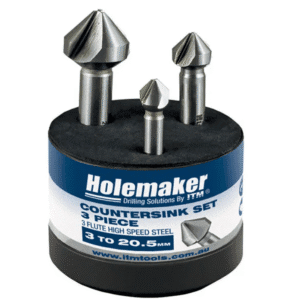 HOLEMAKER COUNTERSINK SET, 3 PIECE, 3 FLUTE 90 DEGREE, 8.4MM, 12.4MM, 20.5MM
