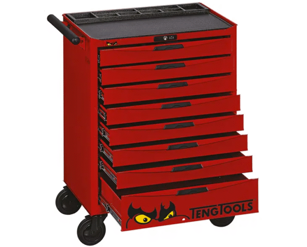 TENG 546PCE 26" 8 DRAWER ROLL CABINET TECHNICIANS TOOL KIT, METRIC, PS TRAYS, RED