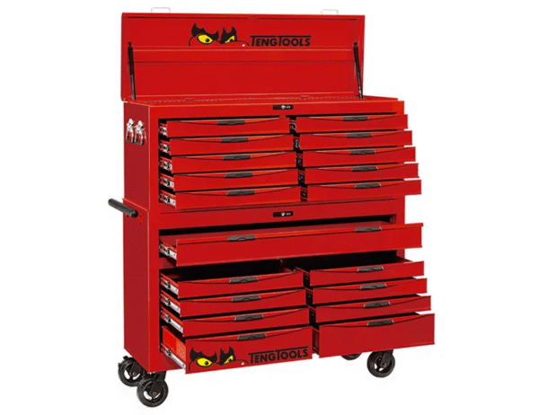 TENG 1185PCE 53" 19 DRAWER STACK TOOL KIT, METRIC & IMPERIAL, PS TRAYS, RED