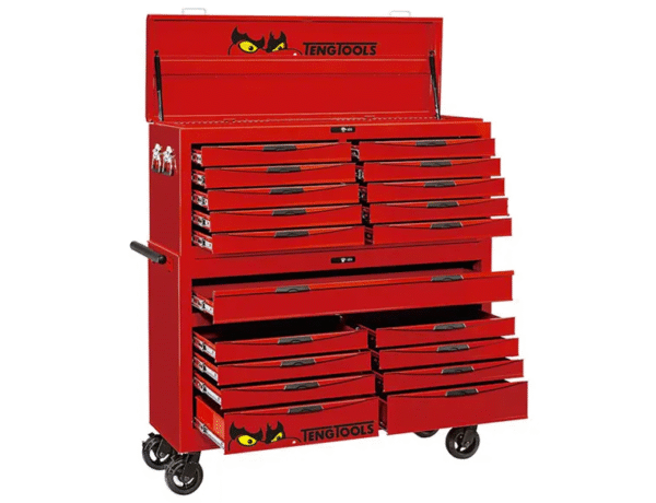 TENG 1200PCE 53" 19 DRAWER STACK TOOL KIT, METRIC & IMPERIAL, PS TRAYS, RED