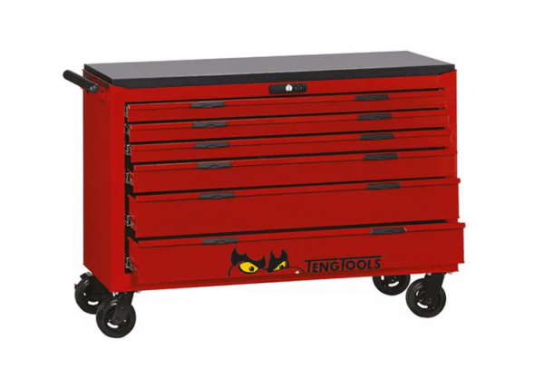 TENG 53" PRO ROLL CABINET, 6 DRAWERS, RED