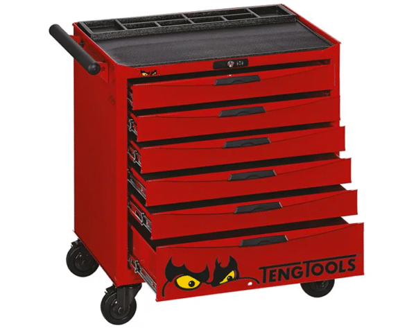 TENG 26" PRO LOW HEIGHT ROLL CABINET, 6 DRAWERS, RED