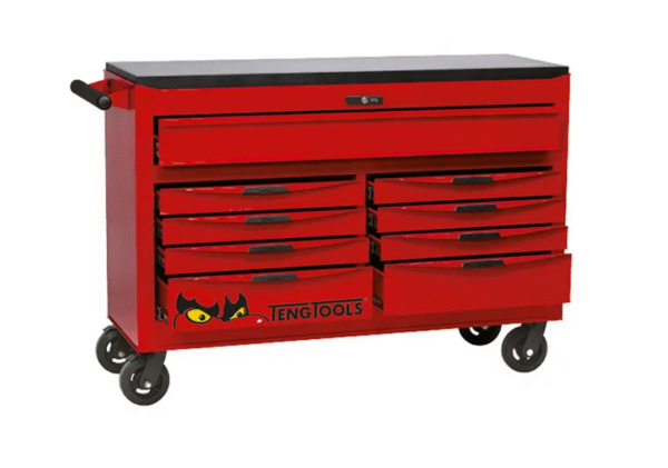 TENG 53" PRO ROLL CABINET, 9 DRAWERS, RED