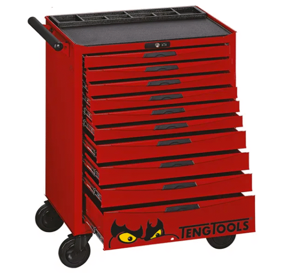 TENG 26" PRO ROLL CABINET, 10 DRAWERS, RED