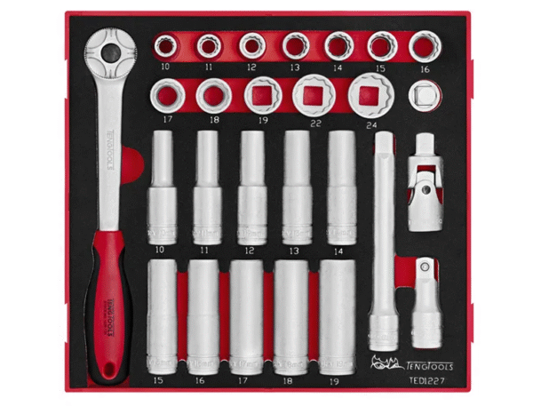 TENG 27PCE 1/2" DR. SOCKET & ACC SET 10-24MM - TED-TRAY