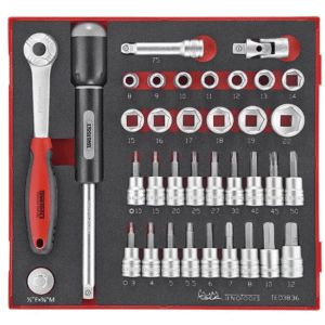 TENG 36PCE 3/8" DR. STD & TX/HEX SOCKET SET - TED-TRAY