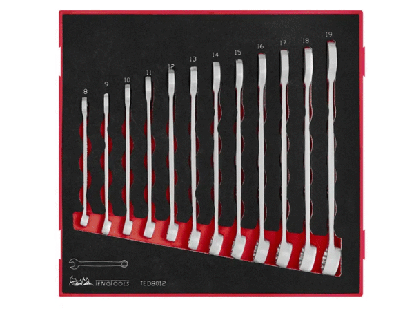 TENG 12PCE ANTI-SLIP COMBINATION SPANNER SET 8-19MM - TED-TRAY