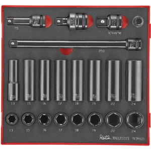 TENG 21PCE 1/2" DR. METRIC IMP. SOCKET & ACC. SET - TED-TRAY