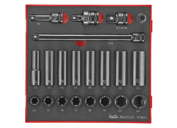 TENG 21PCE 1/2" DR. METRIC IMP. SOCKET & ACC. SET - TED-TRAY