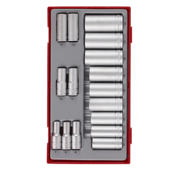 TENG 16PCE 3/8" DR. DEEP SOCKET SET 7-22MM (12-PT) - TC-TRAY