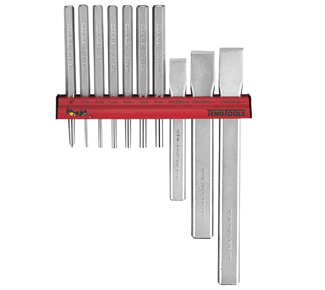TENG 10PCE PUNCH & CHISEL SET W/ WALL RACK