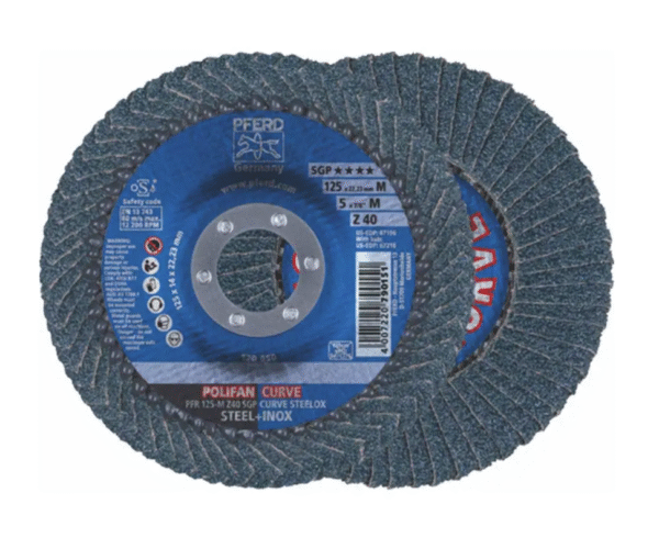 PFERD 125mm 40-Grit Zirconia Curved Flap Disc - POLIFAN CURVE STEELOX