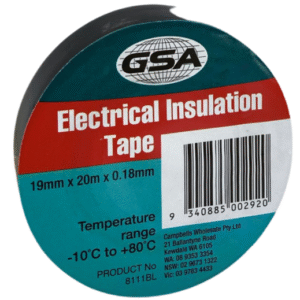 GSA ELECTRICAL TAPE BLACK 0.18MM - 19MM X 20M